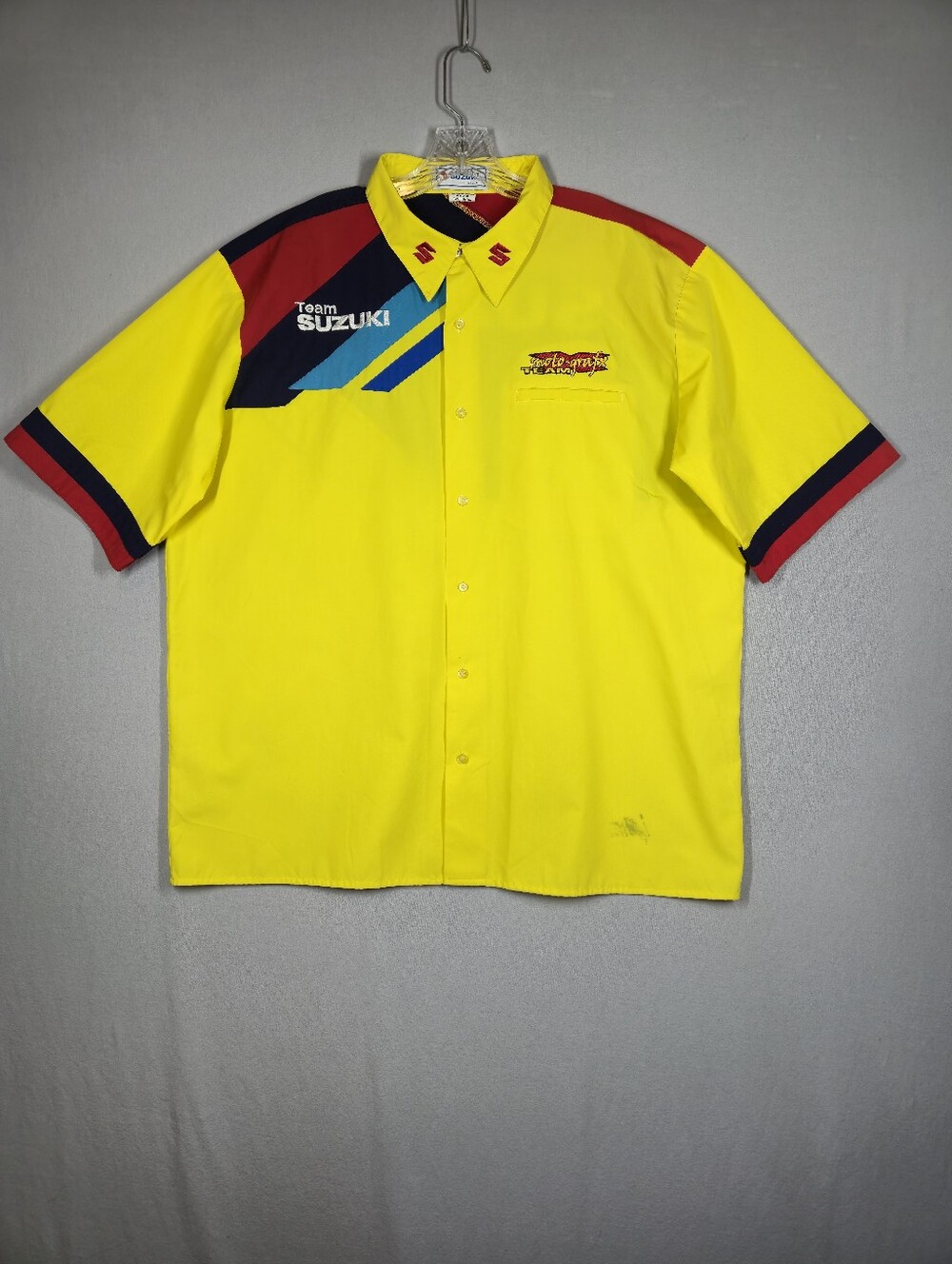 Vintage Team Suzuki Shirt Men's XL Button Front Motocross MX Racing Yellow